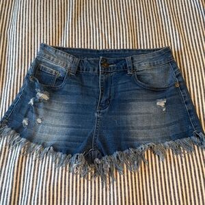 Stylish Blue Denim Fringe Shorts
